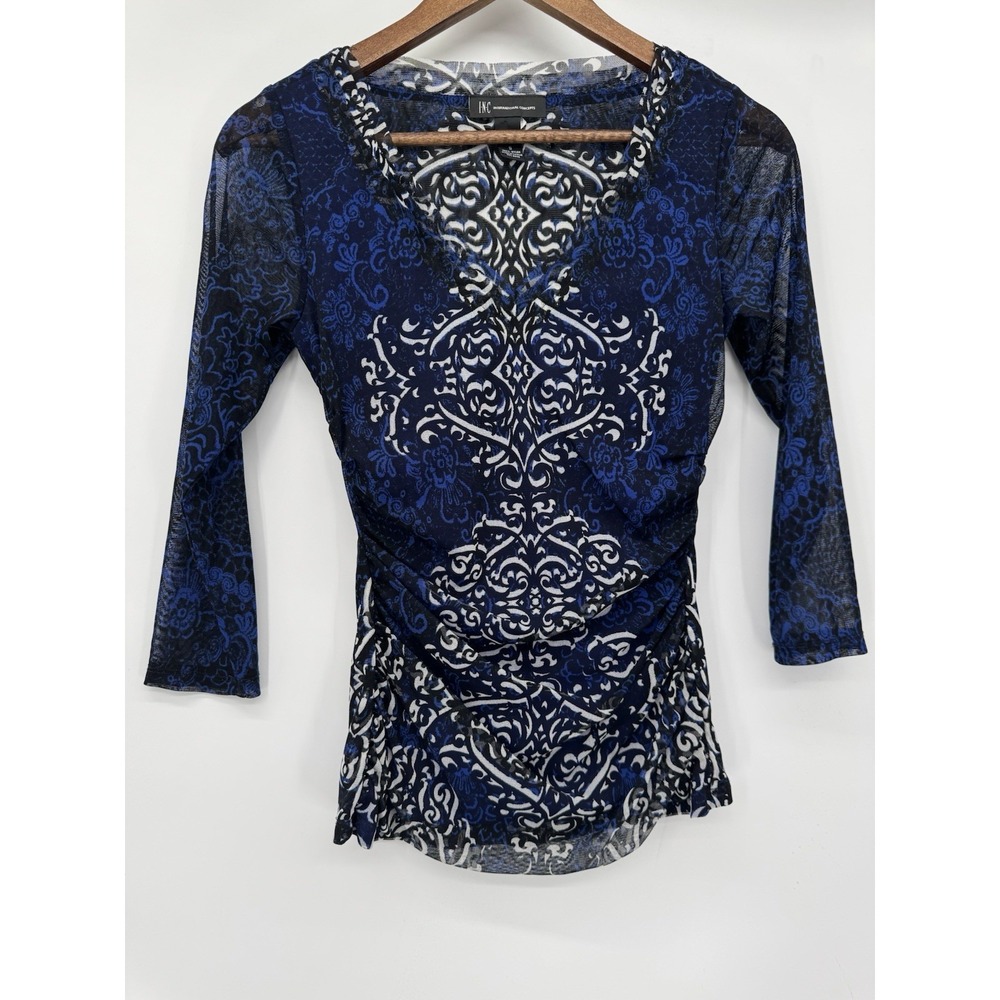INC Blue Rouched Tight Fitted Top Y2K Fairy grunge Sheer‎ cyber punk whimsigoth - Picture 6 of 12